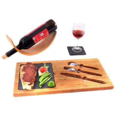 Hot black slate rock grill cooking stone set for steak